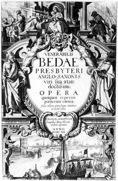 Pagina del Titolo per Venerabilis Bedae Presbyteri Anglo-Saxonis, stampa realizzata da Peter Isselburg, pubblicata a Colonia, 1612 da Augustin Braun